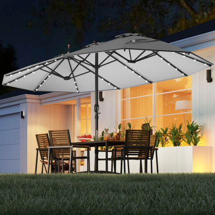Extragroßer grauer Sonnenschirm für die Terrasse mit Solar-LED-Beleuchtung
