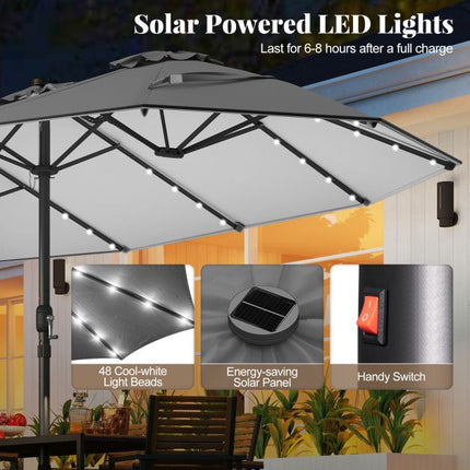 Extragroßer grauer Sonnenschirm für die Terrasse mit Solar-LED-Beleuchtung