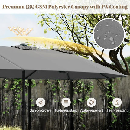 Extragroßer grauer Sonnenschirm für die Terrasse mit Solar-LED-Beleuchtung
