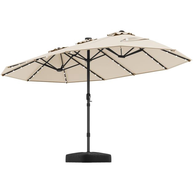 Extragroßer Sonnenschirm mit Solar-LED-Beleuchtung, Beige