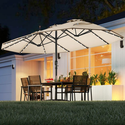 Extragroßer Sonnenschirm mit Solar-LED-Beleuchtung, Beige