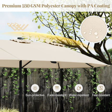 Extragroßer Sonnenschirm mit Solar-LED-Beleuchtung, Beige