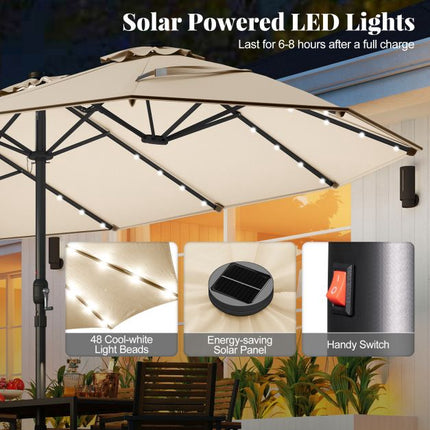 Extragroßer Sonnenschirm mit Solar-LED-Beleuchtung, Beige