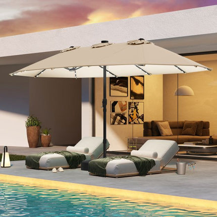 Extragroßer Sonnenschirm mit Solar-LED-Beleuchtung, Beige