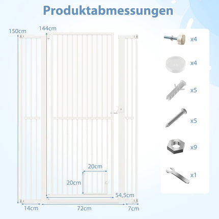 Extra hohes Haustiergitter, Metall, 77-104 cm breit, 150 cm hoch