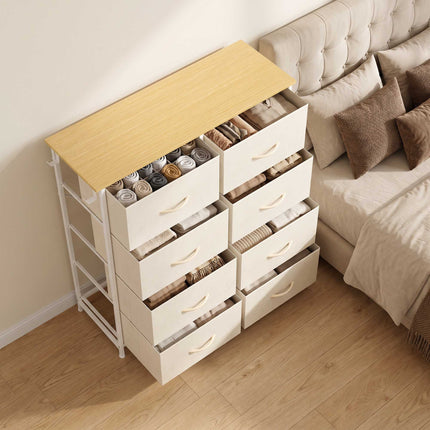 Fabric Chest of Drawers with 8 Drawers, Steel Frame, 4 Side Pockets, Beige