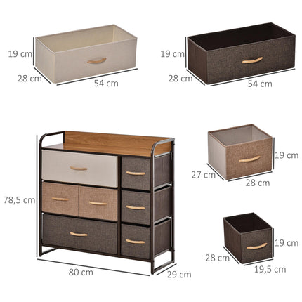 Fabric Dresser with 7 Drawers and Metal Frame, 80x29x78.5 cm