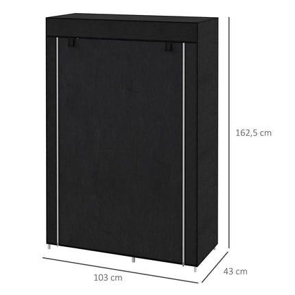 Stofffaltkleiderschrank, 6 Fächer, schwarz, 103x43x162,5 cm