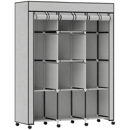 Stoffkleiderschrank, 8 Regalfächer, 2 Kleiderstangen, Grau
