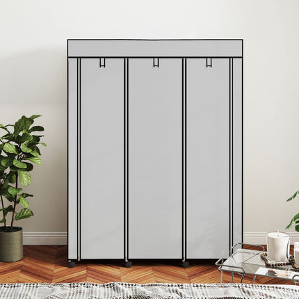 Stoffkleiderschrank, 8 Regalfächer, 2 Kleiderstangen, Grau