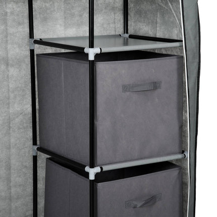 Fabric wardrobe - folding wardrobe with drawers & rail, dark grey