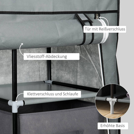 Fabric wardrobe - folding wardrobe with drawers & rail, dark grey