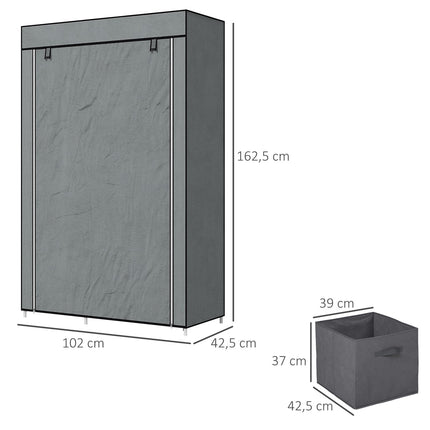 Fabric wardrobe - folding wardrobe with drawers & rail, dark grey