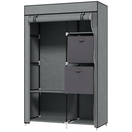 Fabric wardrobe - folding wardrobe with drawers & rail, dark grey