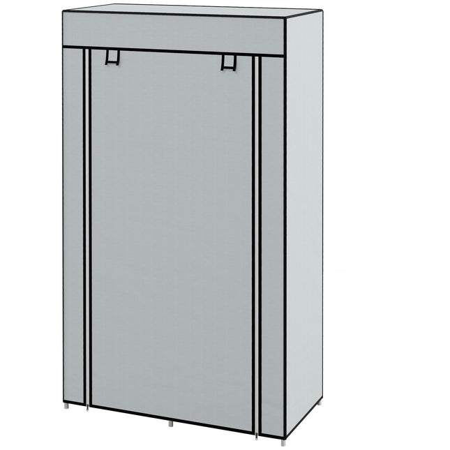 Armoire en tissu, armoire gain de place avec 5 compartiments et tringle à vêtements, fermeture éclair, armoire pliante, gris clair