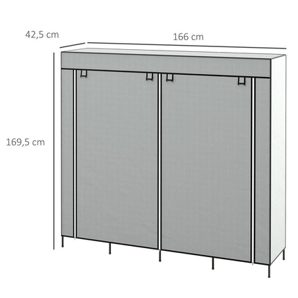 Dunkelgrauer Stoffkleiderschrank mit Kleiderstange, 10 Fächern, 4 Schubladen