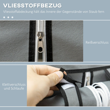 Stoffkleiderschrank mit Stangen, 8 Ebenen, faltbar, hellgrau