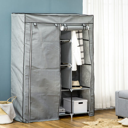 Stoffkleiderschrank mit Stangen, 8 Ebenen, faltbar, hellgrau