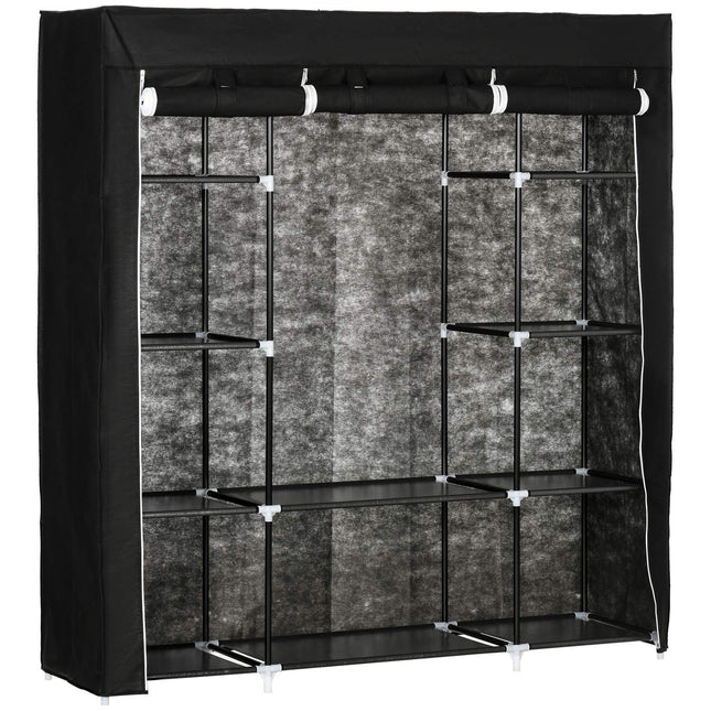 Stoffkleiderschrank - Reißverschluss, 1 Kleiderstange, 10 Ablagefächer, 150x43x162cm