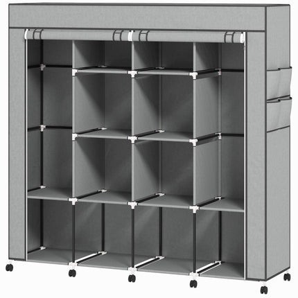 Fabric Wardrobe with 2 Hanging Rods, 10 Shelves, Grey