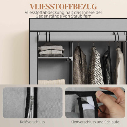 Stoffkleiderschrank mit 6 Einlegeböden und Kleiderstange, Hellgrau