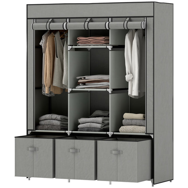 Faltbarer Stoffkleiderschrank mit Schubladen, Hellgrau, 125x43x162,5 cm