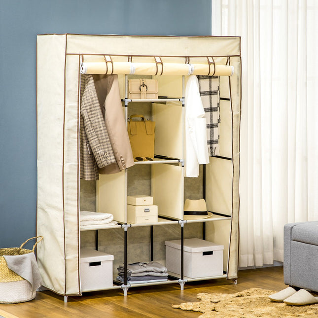 Stoffkleiderschrank mit Kleiderstange, faltbar, cremeweiß
