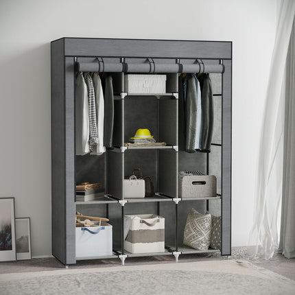 Faltbarer Stoffkleiderschrank mit Kleiderstange, dunkelgrau
