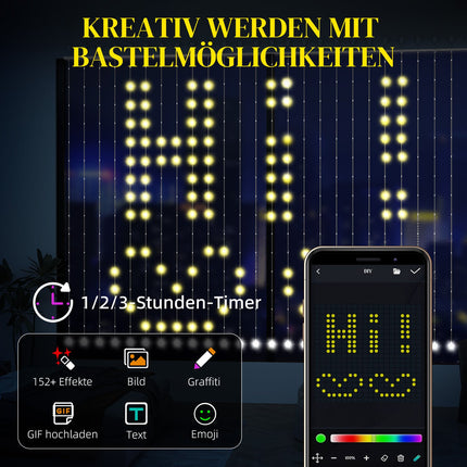 LED Lichtervorhang, 3x3m, 400 LEDs, Musiksynchronisation, Timer