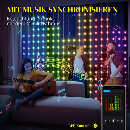 LED Lichtervorhang, 3x3m, 400 LEDs, Musiksynchronisation, Timer