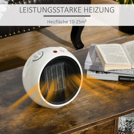 Electric fan heater, 900W/1500W, White & Black, Compact
