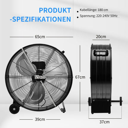 Fan drum fan pedestal fan industrial floor fan with wheels 3 speeds wind machine for warehouse workshop