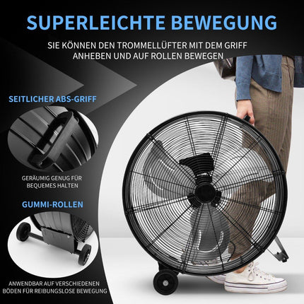 Fan drum fan pedestal fan industrial floor fan with wheels 3 speeds wind machine for warehouse workshop