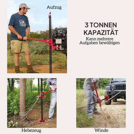 Farm Jack Jack 135 cm 3000 kg Tragkraft Offroad Wagenheber aus Stahl Rot+Schwarz