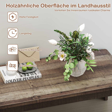 Salontafel in landelijke stijl, 120 cm, bruin blad met houtlook.