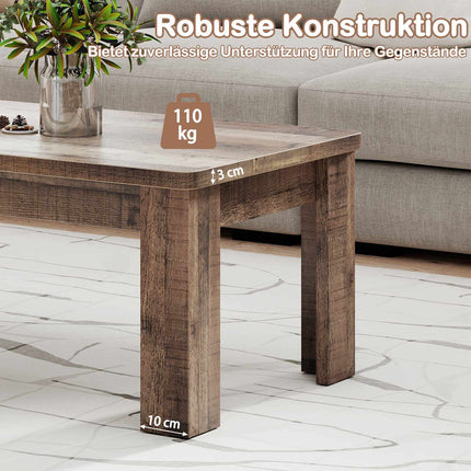 Salontafel in landelijke stijl, 120 cm, bruin blad met houtlook.