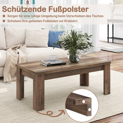 Salontafel in landelijke stijl, 120 cm, bruin blad met houtlook.