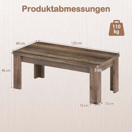 Salontafel in landelijke stijl, 120 cm, bruin blad met houtlook.