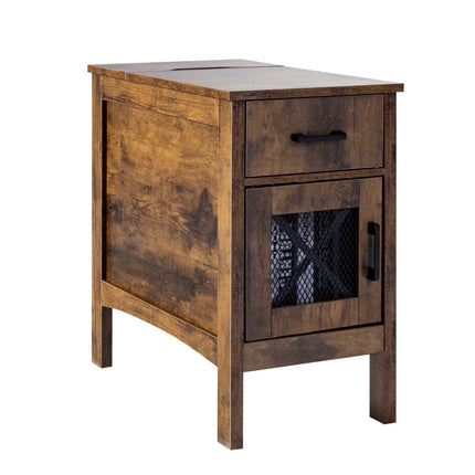 Farmhouse End Table with USB, Outlets, Drawer, Cabinet