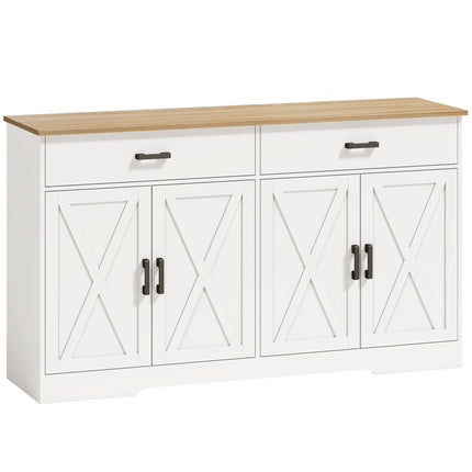 Farmhouse Sideboard Buffet, 140 cm, 2 Drawers, White