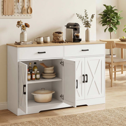 Farmhouse Sideboard Buffet, 140 cm, 2 Drawers, White