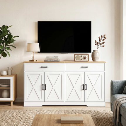 Farmhouse Sideboard Buffet, 140 cm, 2 Drawers, White