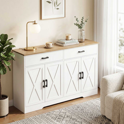 Farmhouse Sideboard Buffet, 140 cm, 2 Drawers, White