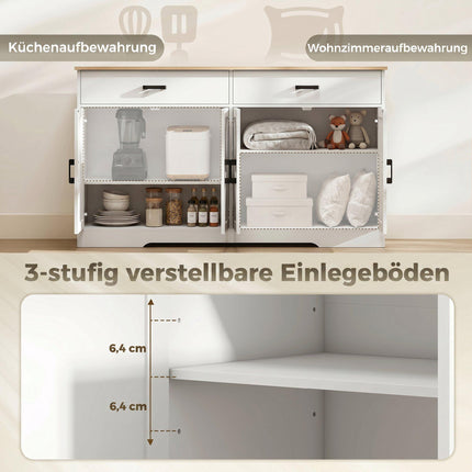 Farmhouse Sideboard Buffet, 140 cm, 2 Drawers, White