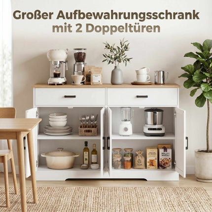 Farmhouse Sideboard Buffet, 140 cm, 2 Drawers, White