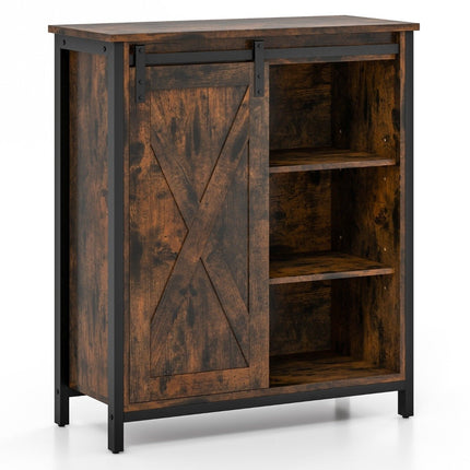 Farmhouse Style Kitchen Cabinet Rustic Sideboard with Sliding Door & Adjustable Shelves
