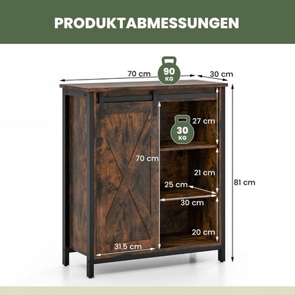 Farmhouse Style Kitchen Cabinet Rustic Sideboard with Sliding Door & Adjustable Shelves