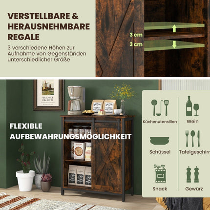 Farmhouse Style Kitchen Cabinet Rustic Sideboard with Sliding Door & Adjustable Shelves
