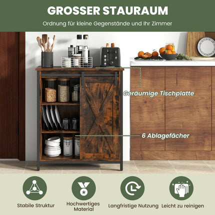 Farmhouse Style Kitchen Cabinet Rustic Sideboard with Sliding Door & Adjustable Shelves