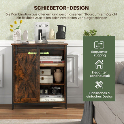 Farmhouse Style Kitchen Cabinet Rustic Sideboard with Sliding Door & Adjustable Shelves